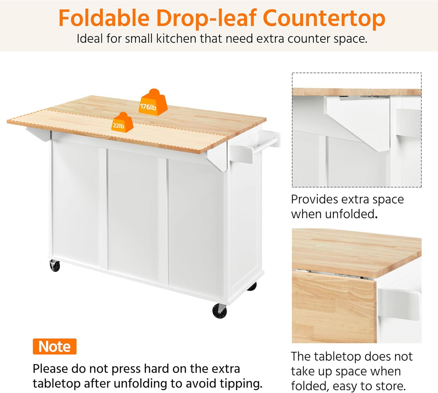   Mobile Kitchen Island with Adjustable Shelves