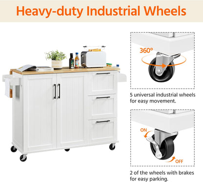   Mobile Kitchen Island with Adjustable Shelves