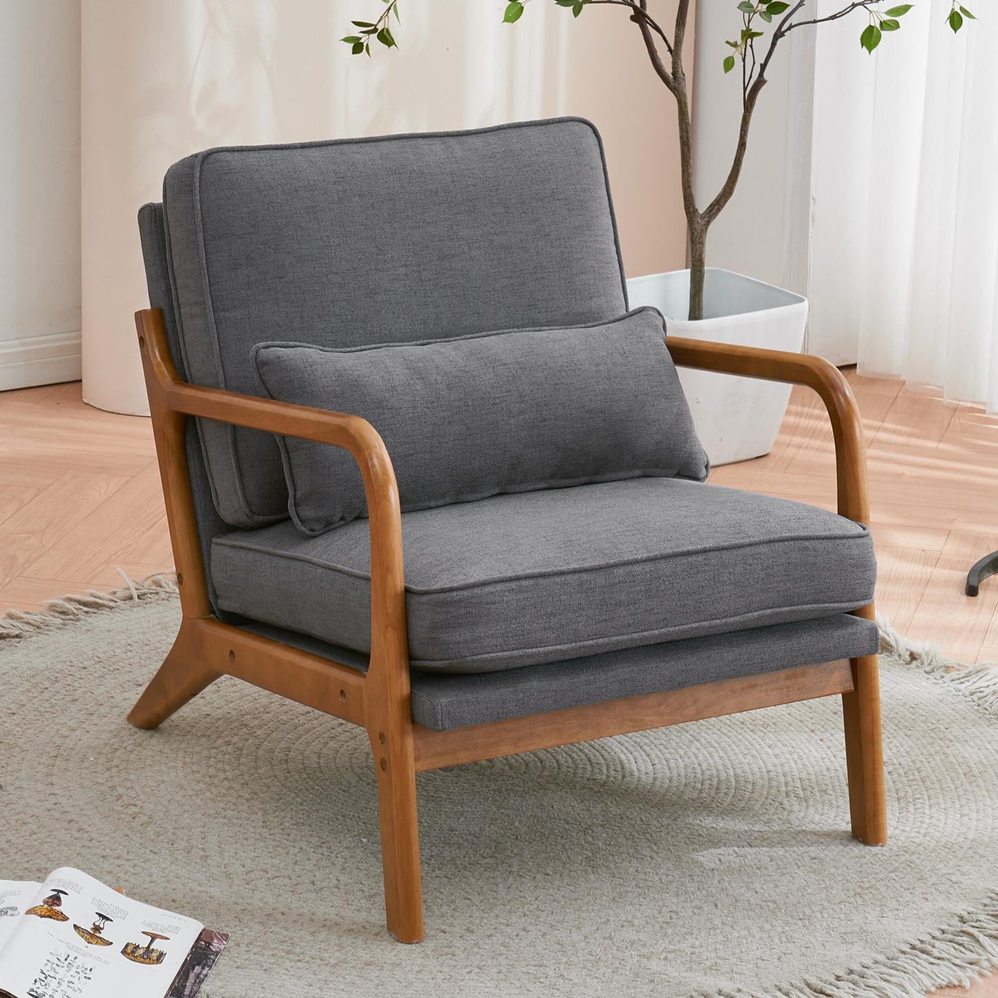 Modern Teddy Velvet Accent Chair with Wood Frame