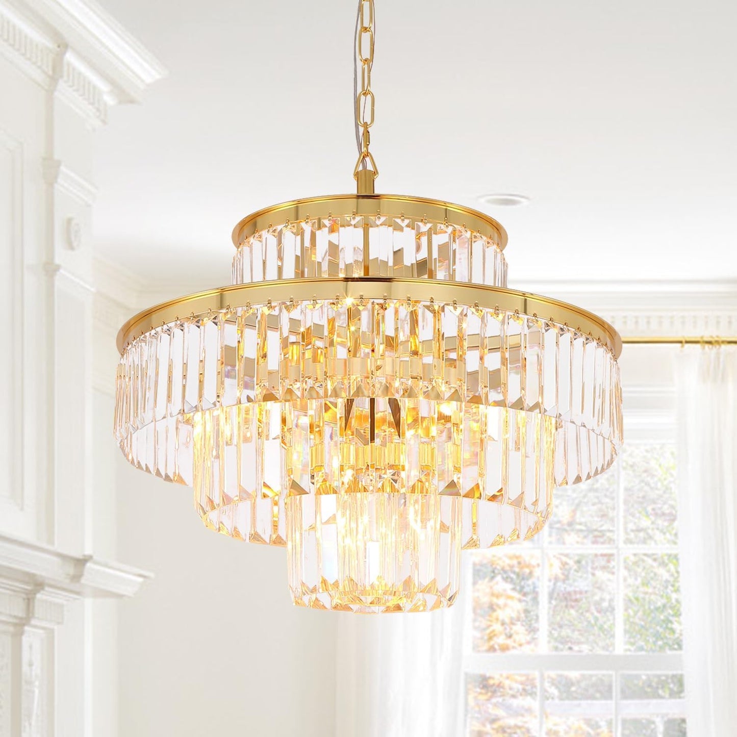 Elegant 7-Tier Crystal Chandelier, 17-Light Nickel Finish