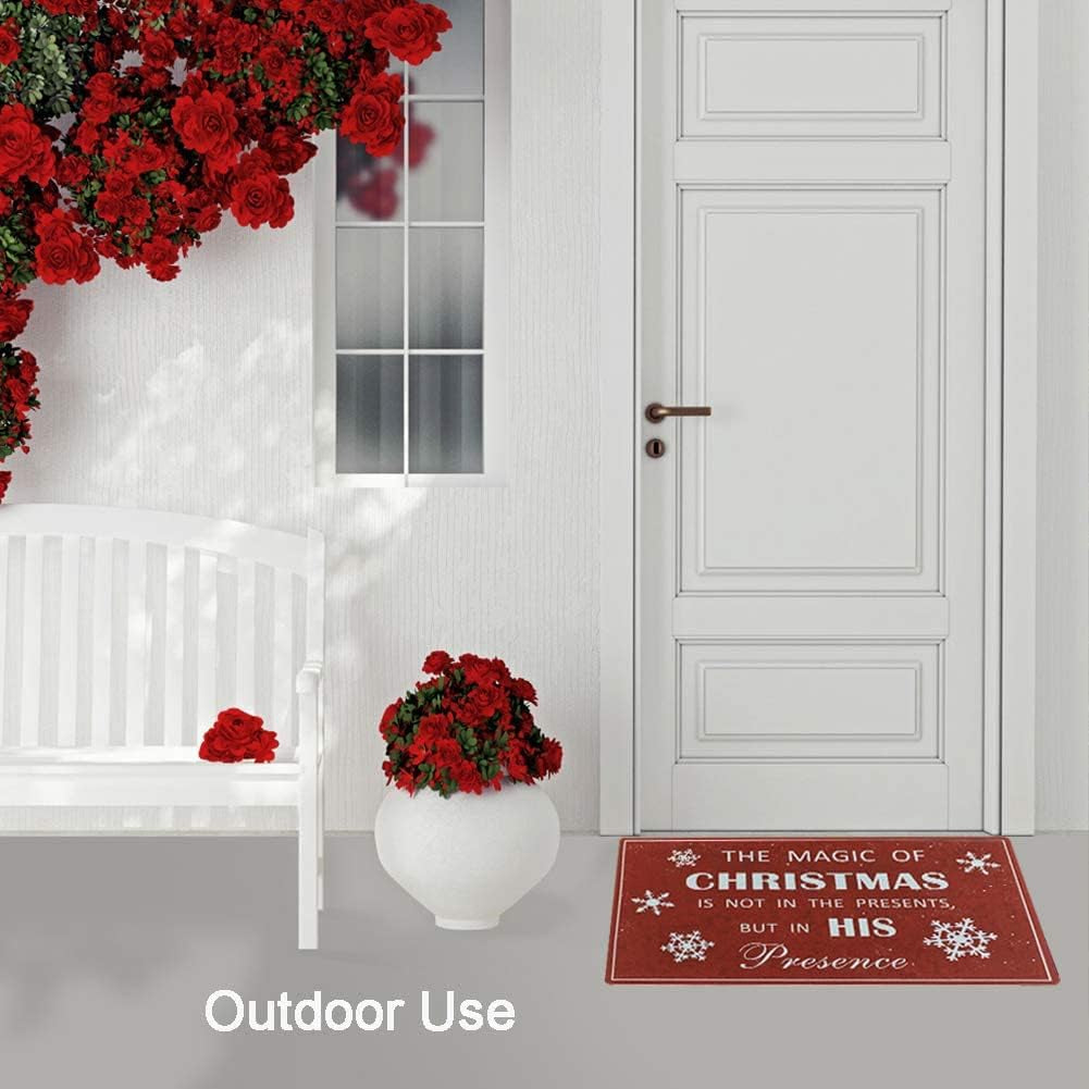 Red Christmas Doormat - Decorative Holiday Welcome Mat with Snowflake Design for Indoor/Outdoor Use, Non-Slip, 17x29 Inches