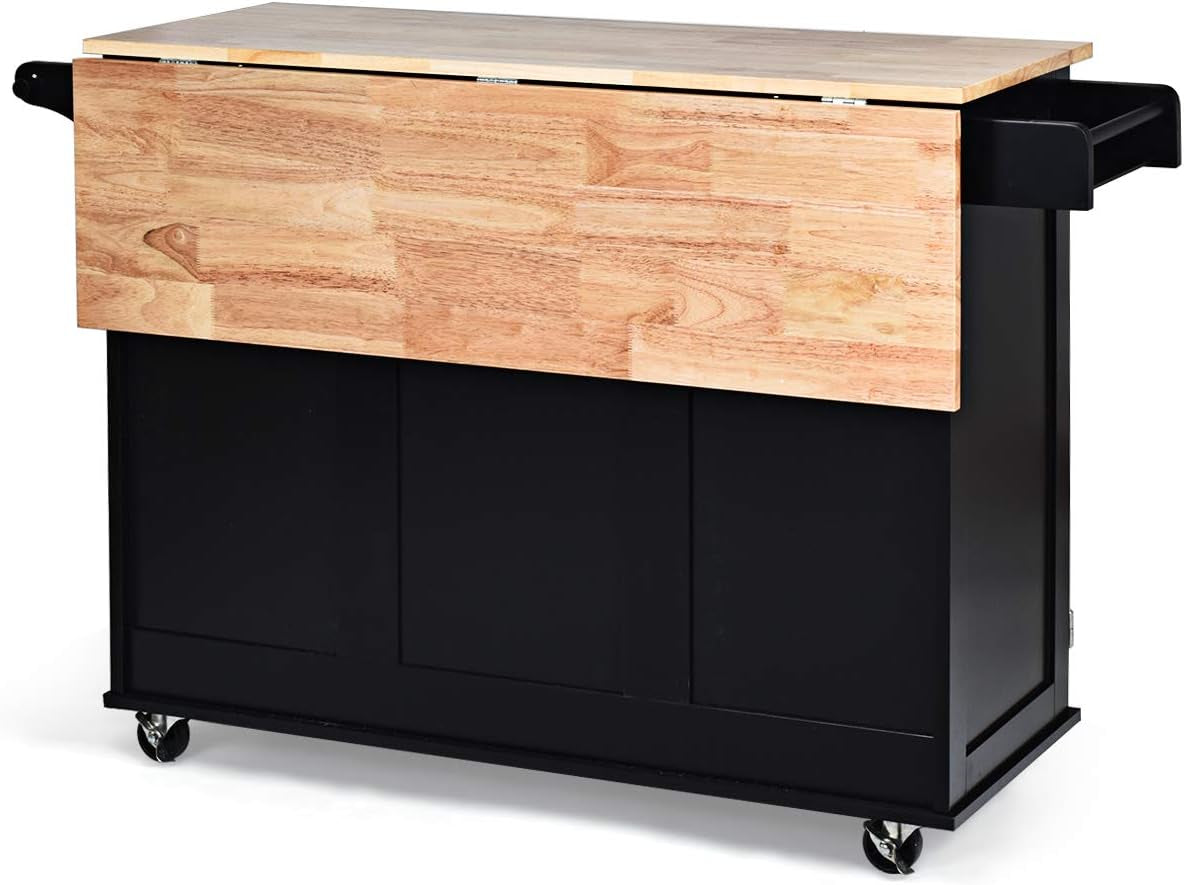 Kitchen Island Cart with Drop-Leaf Top and Storage
