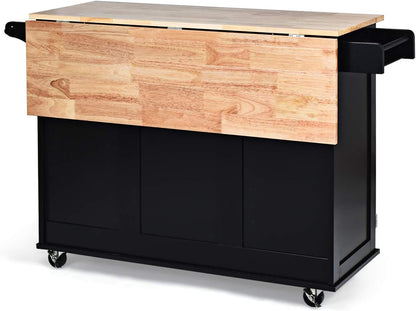 Kitchen Island Cart with Drop-Leaf Top and Storage
