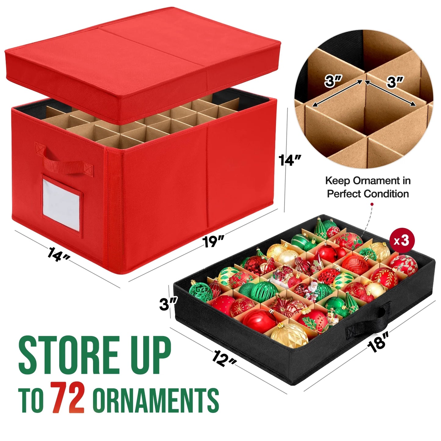 Premium Large Christmas Ornament Storage Box 