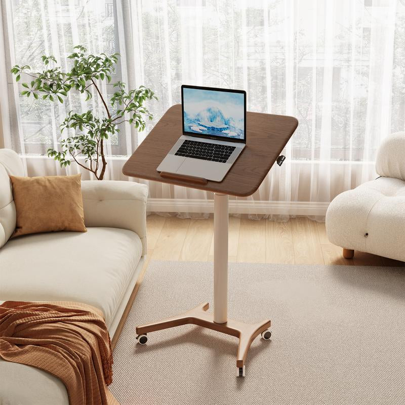 Solid Wood Mobile Standing Desk, Adjustable Work Table with Wheels, Space Saving, Rolling Standing Desk for Home Office, Bedroom,Couch