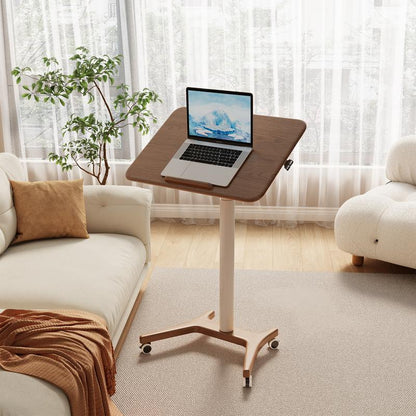 Solid Wood Mobile Standing Desk, Adjustable Work Table with Wheels, Space Saving, Rolling Standing Desk for Home Office, Bedroom,Couch