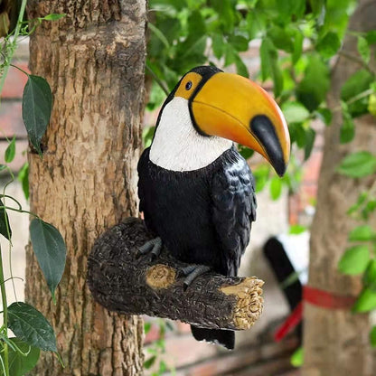Toucan Tree Hugger Hanging Garden Statue - 11.4 Inch Multicolor Resin Tropical Bird Sculpture for Outdoor Spaces (Style 1)