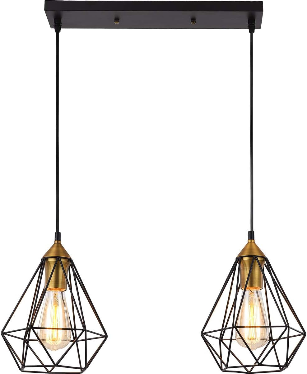 2-Light Black Metal Indoor Pendant Light Fixture for Kitchen Island, Bar, Dining Room, and Office