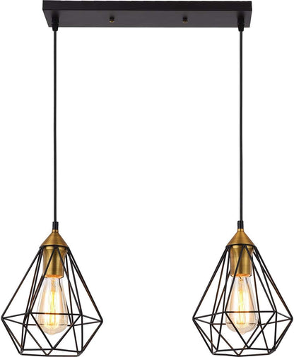 2-Light Black Metal Indoor Pendant Light Fixture for Kitchen Island, Bar, Dining Room, and Office