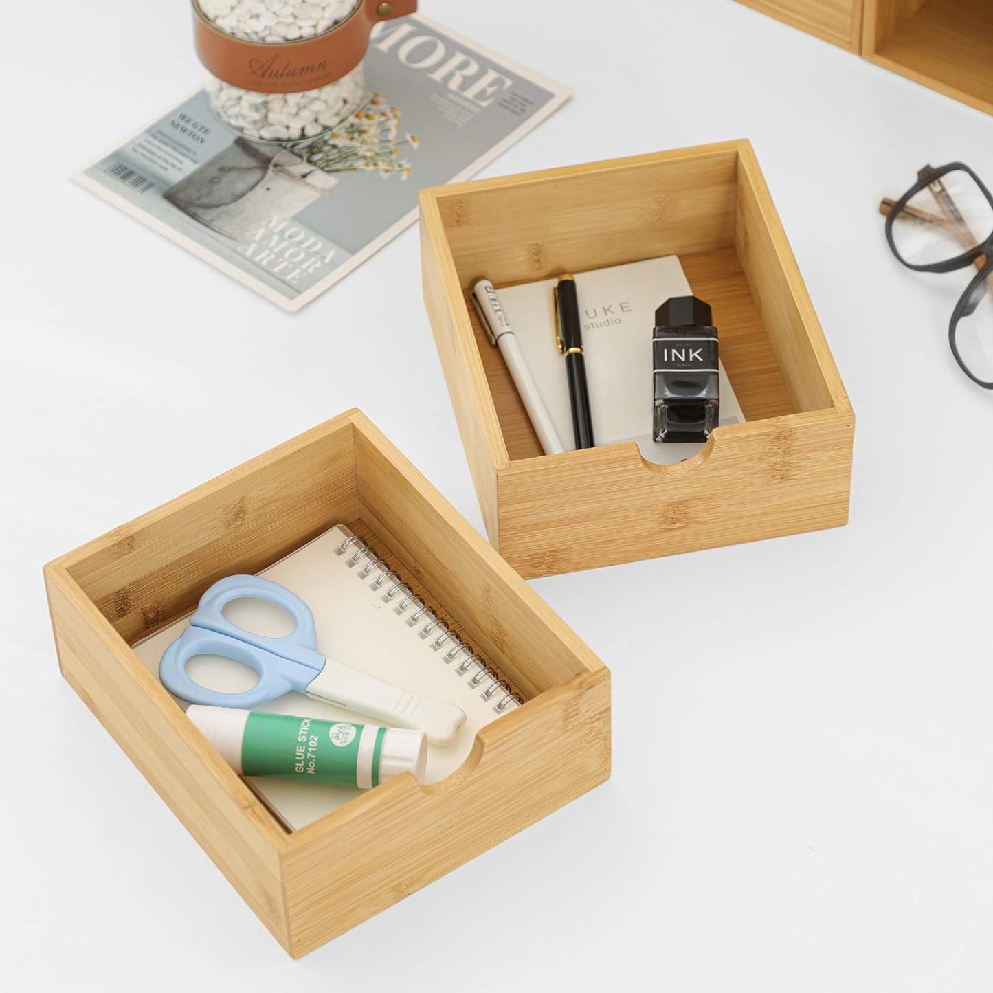 Bamboo Desk Drawer Organizer - Elegant Desktop Storage with 3 Drawers for Office, Home, and Vanity Supplies, No Assembly Needed