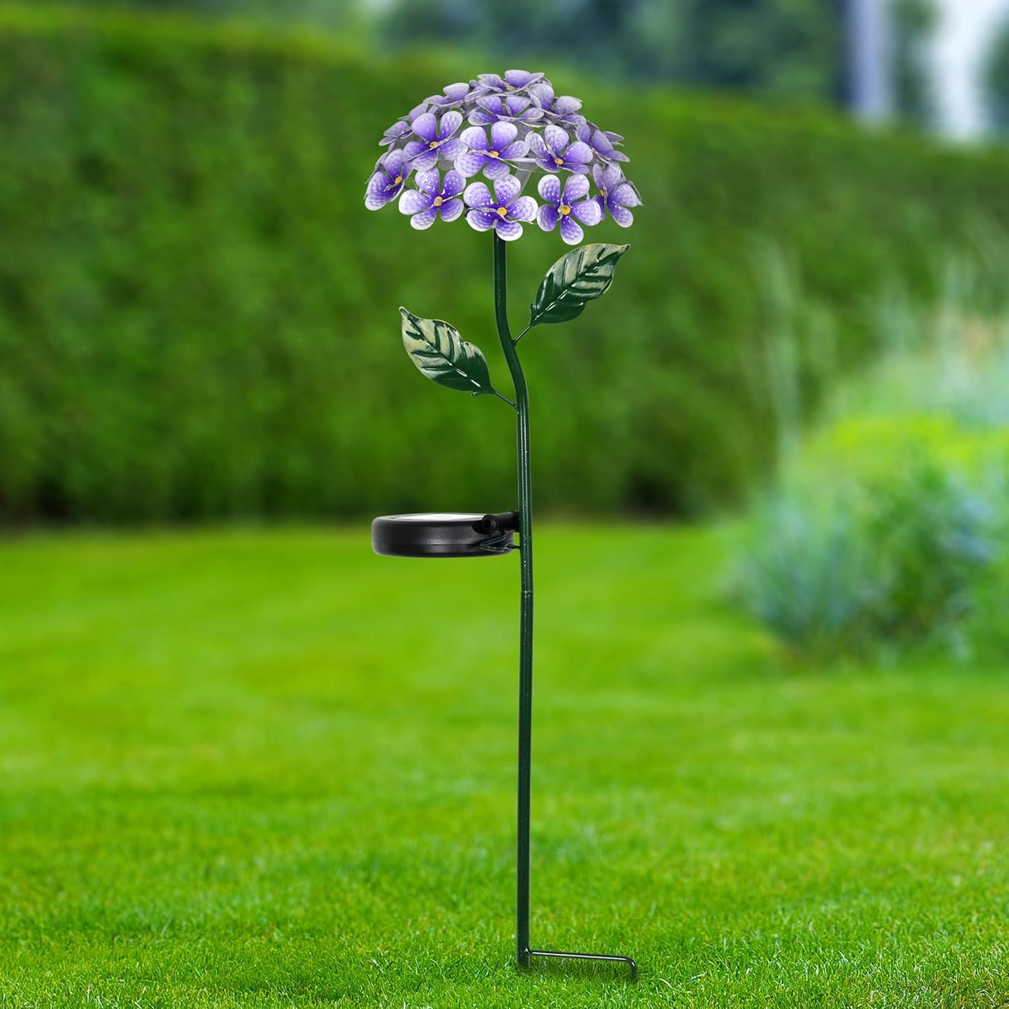 Hydrangea Flower Garden Stake Solar Lights with 26 LEDs, Metal Outdoor Accent in Purple, 7 x 21.5 Inches