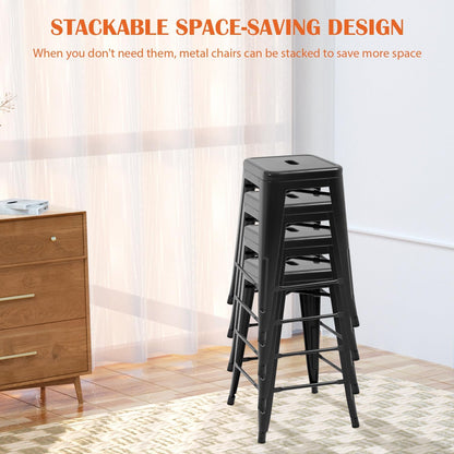 24-Inch Black Metal Bar Stools for Kitchen Island - Set of 4 Stackable Backless Counter Height Chairs for Indoor and Outdoor Use