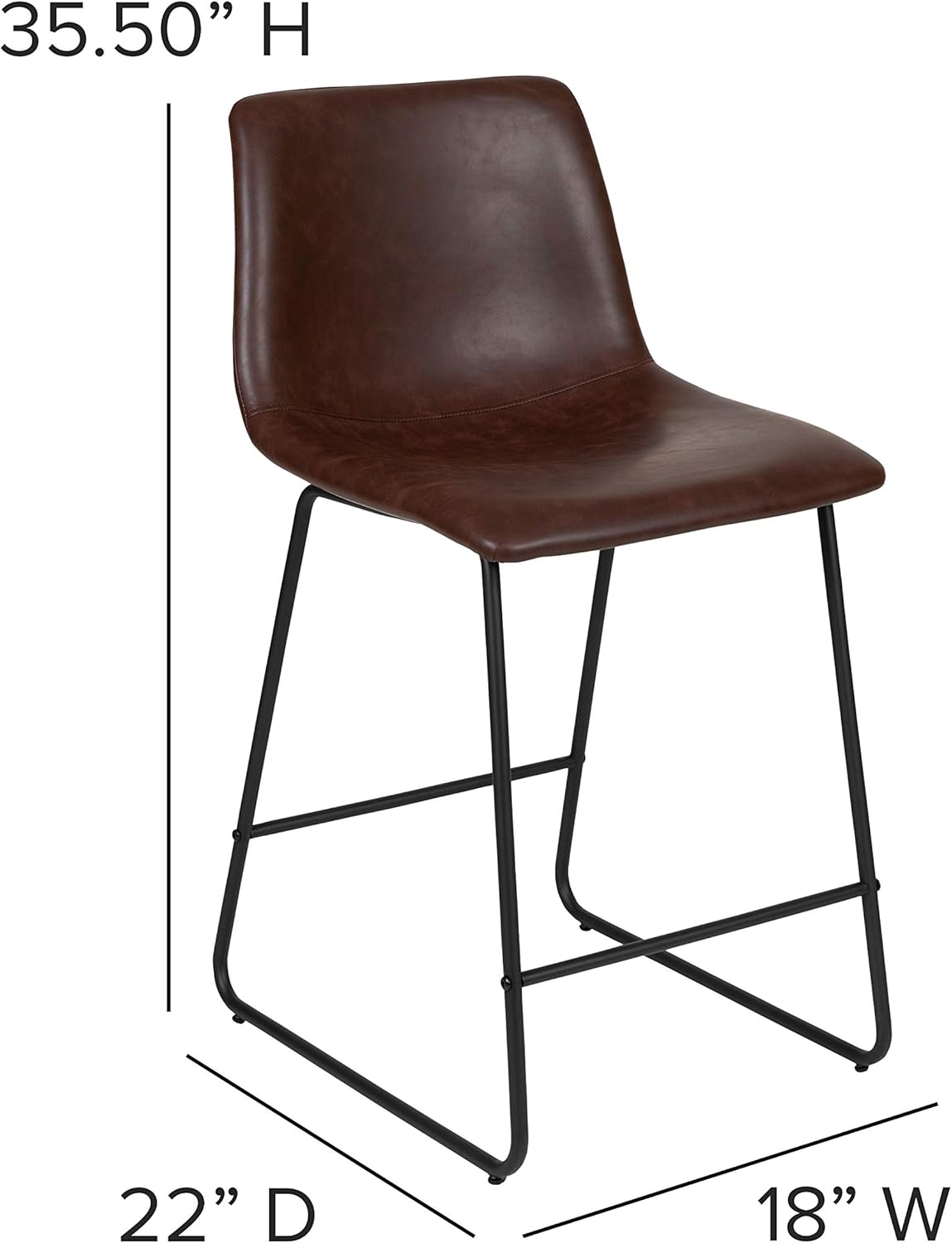 Set of 2 24-Inch Dark Brown Leathersoft Kitchen Counter Height Stools