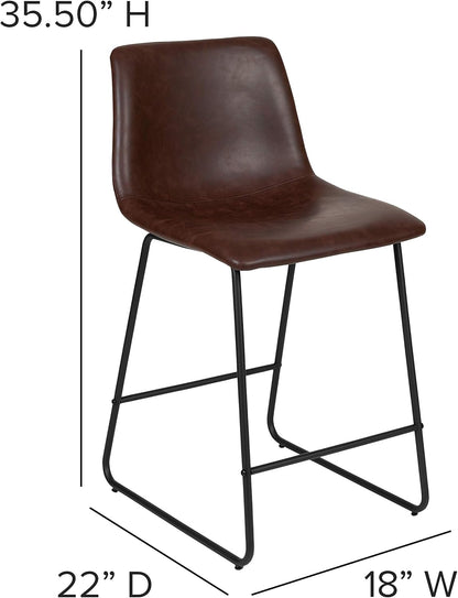 Set of 2 24-Inch Dark Brown Leathersoft Kitchen Counter Height Stools