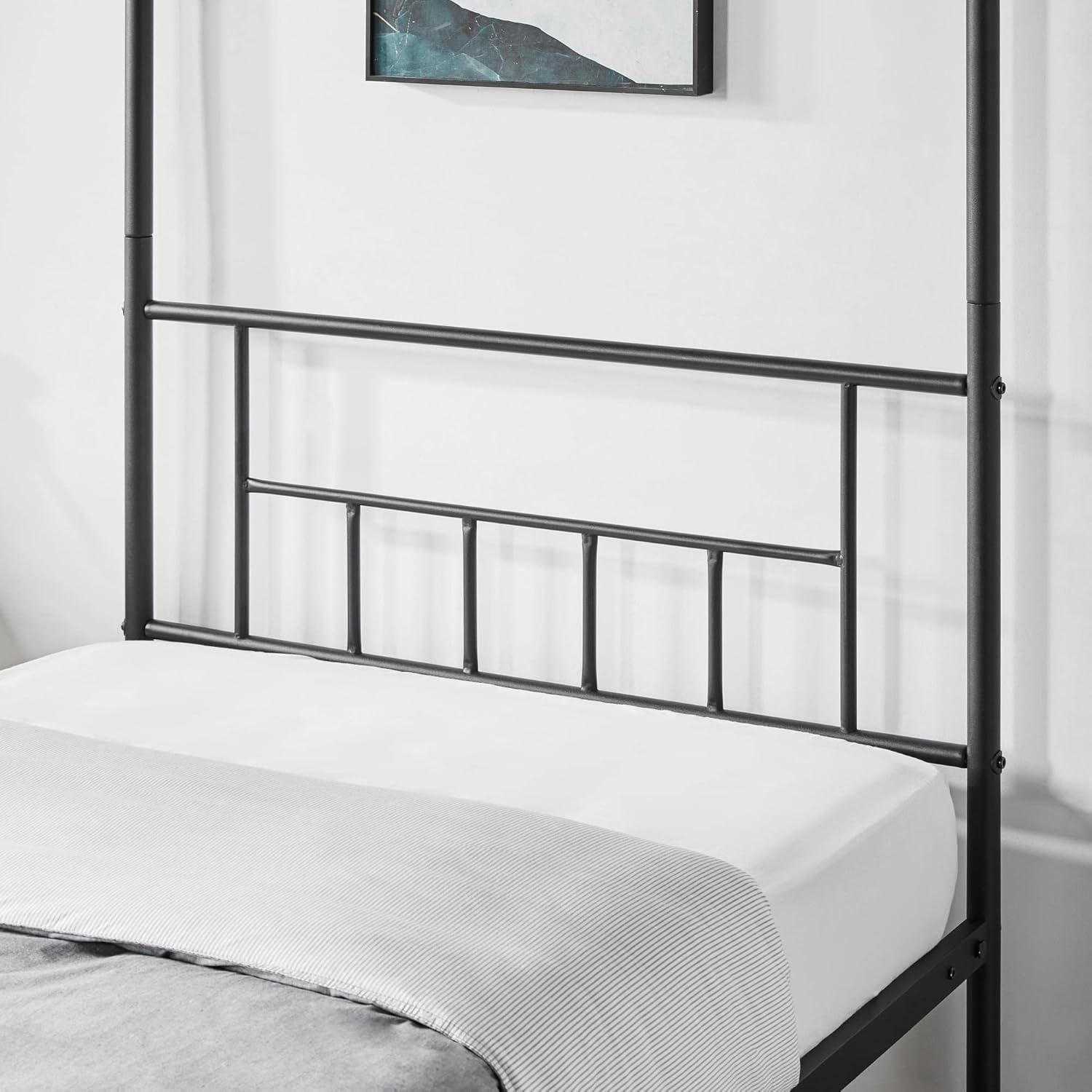 Twin Metal Canopy Bed Frame with Headboard and Footboard, Sturdy Slatted Structure, No Box Spring Required, Easy Assembly, Black