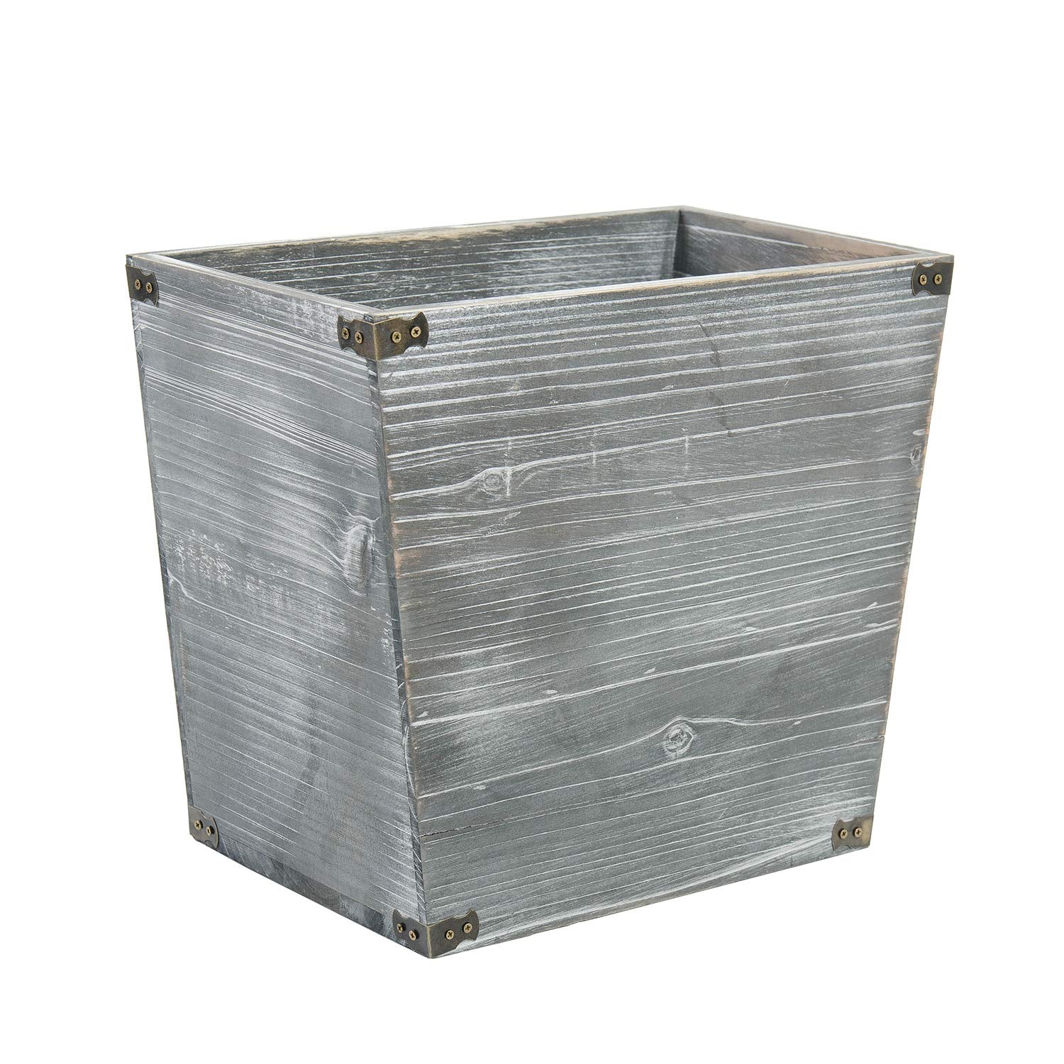 Gray Farmhouse Wood Trash Can with Metal Brackets – Rustic Waste Bin for Home & Office