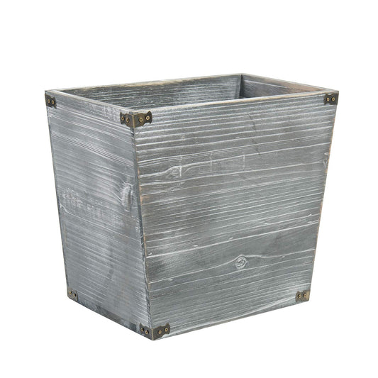 Gray Farmhouse Wood Trash Can with Metal Brackets – Rustic Waste Bin for Home & Office