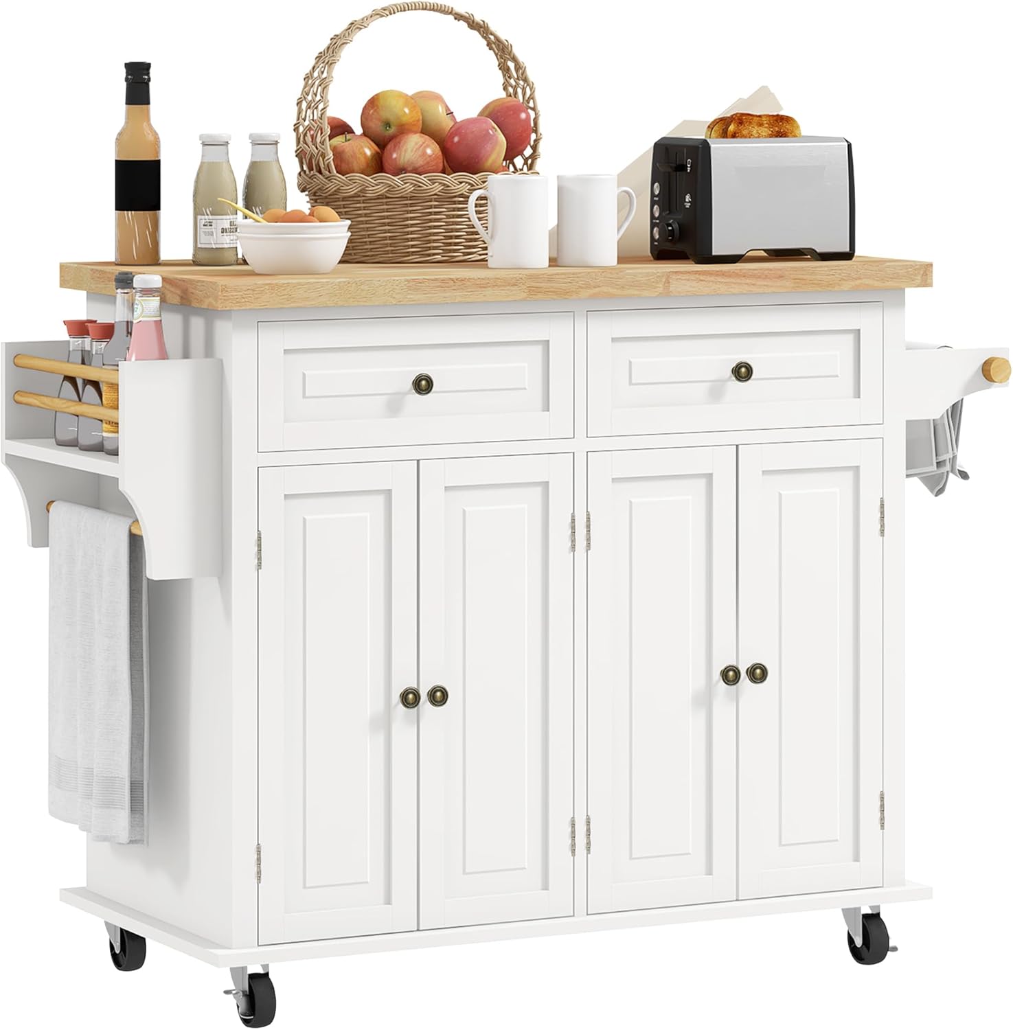   Kitchen Island Cart with Storage, Spice Rack, and Mobility