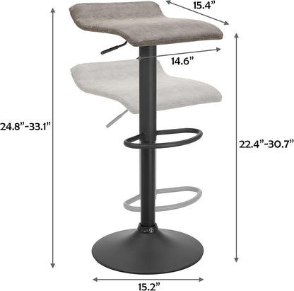 Set of 2 Adjustable Swivel Bar Stools for Kitchen Counter Height, Retro Grey Finish