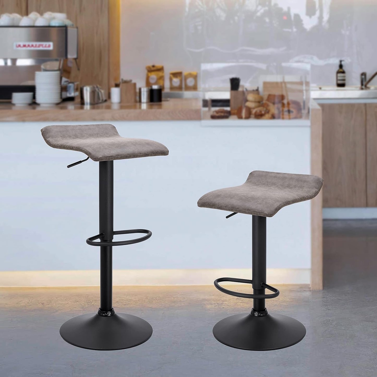Set of 2 Adjustable Swivel Bar Stools for Kitchen Counter Height, Retro Grey Finish