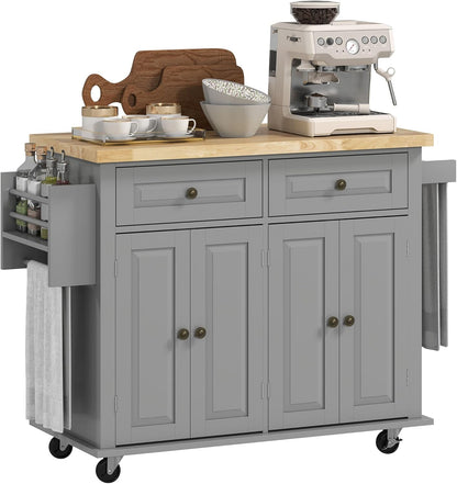   Kitchen Island Cart with Storage, Spice Rack, and Mobility