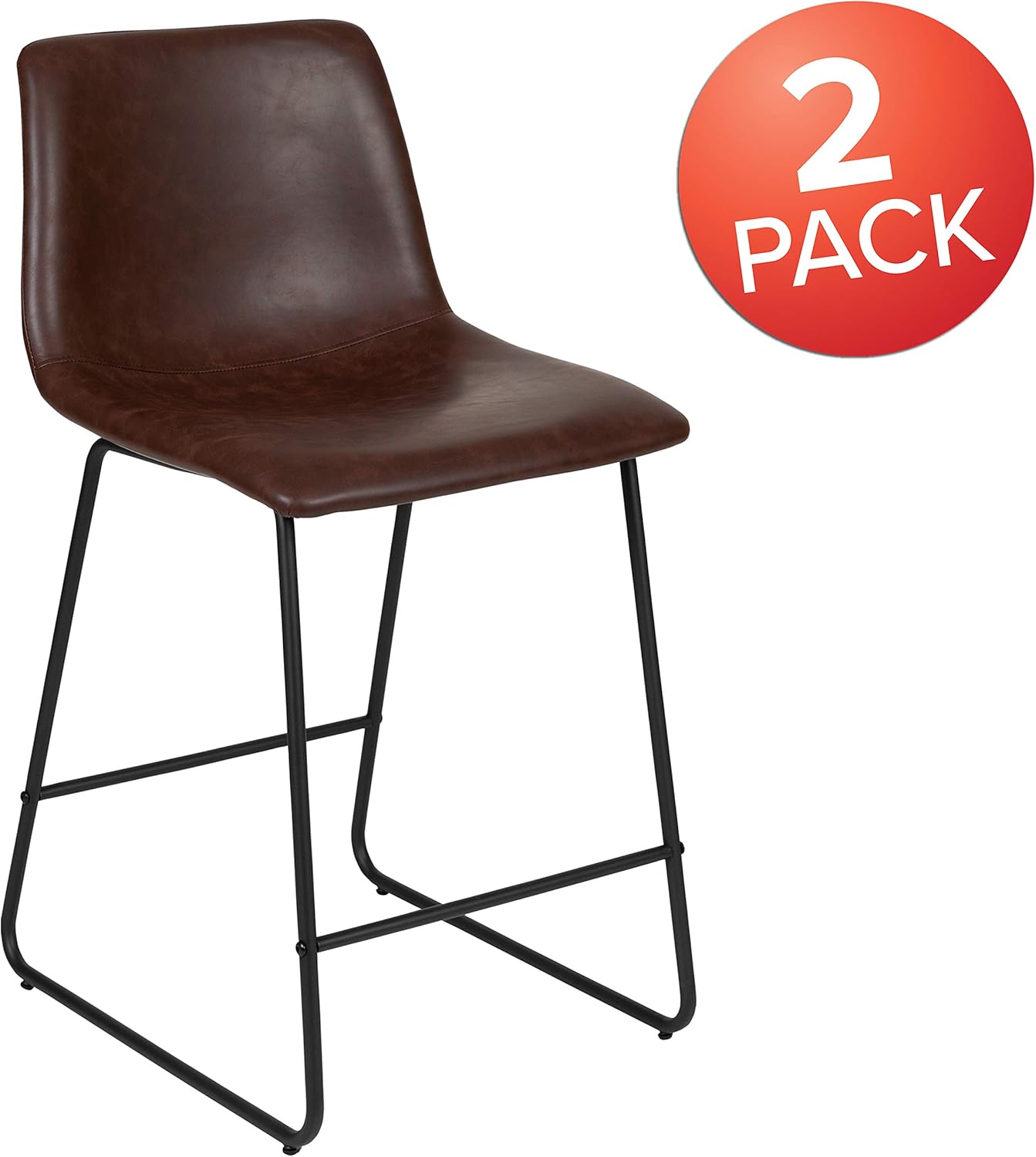 Set of 2 24-Inch Dark Brown Leathersoft Kitchen Counter Height Stools