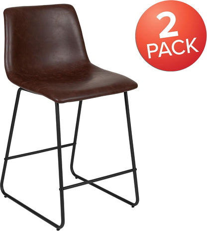 Set of 2 24-Inch Dark Brown Leathersoft Kitchen Counter Height Stools