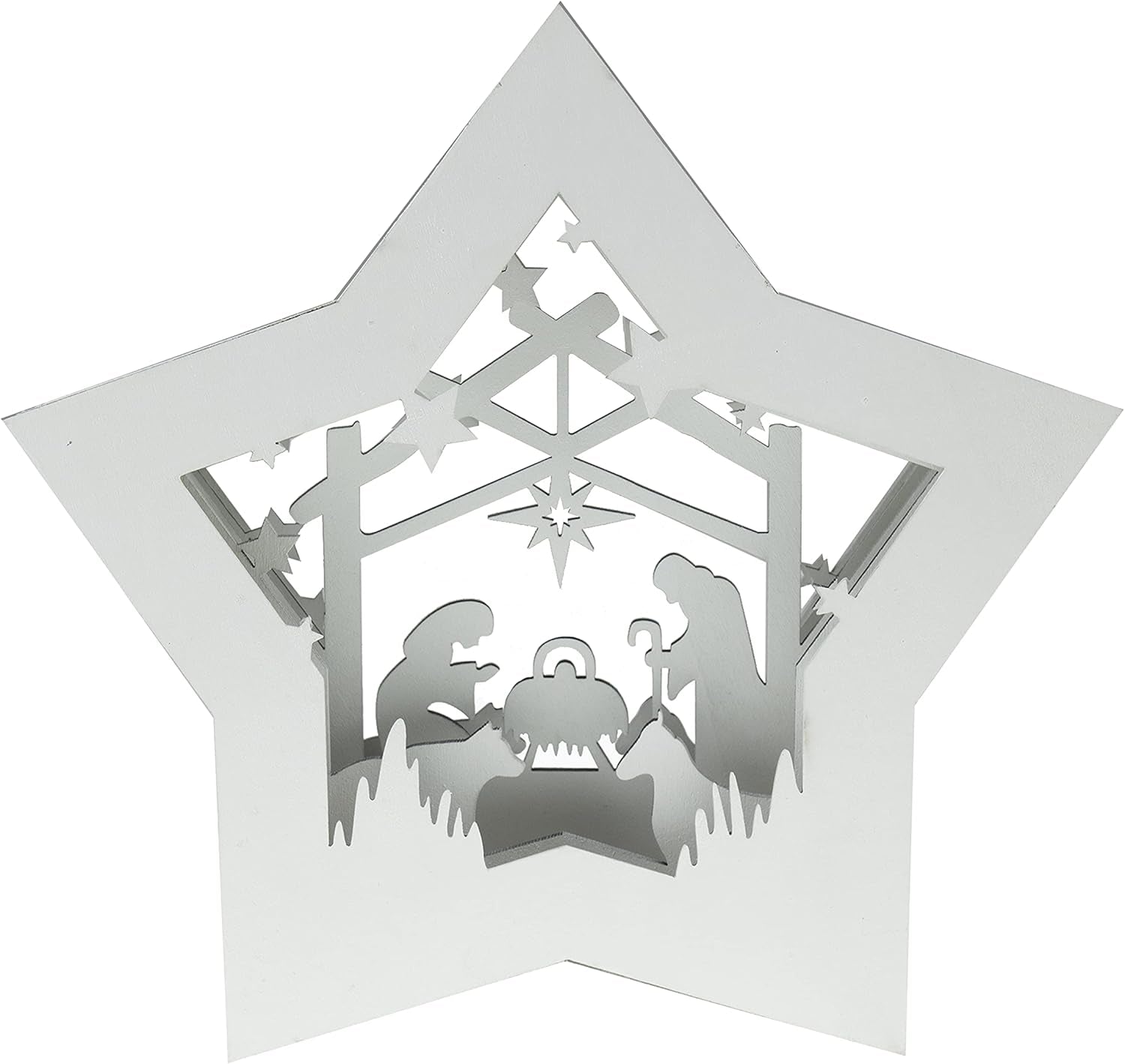 Wooden Star-Shaped Nativity Scene Christmas Ornament with LED Lighting 
