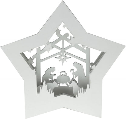 Wooden Star-Shaped Nativity Scene Christmas Ornament with LED Lighting 