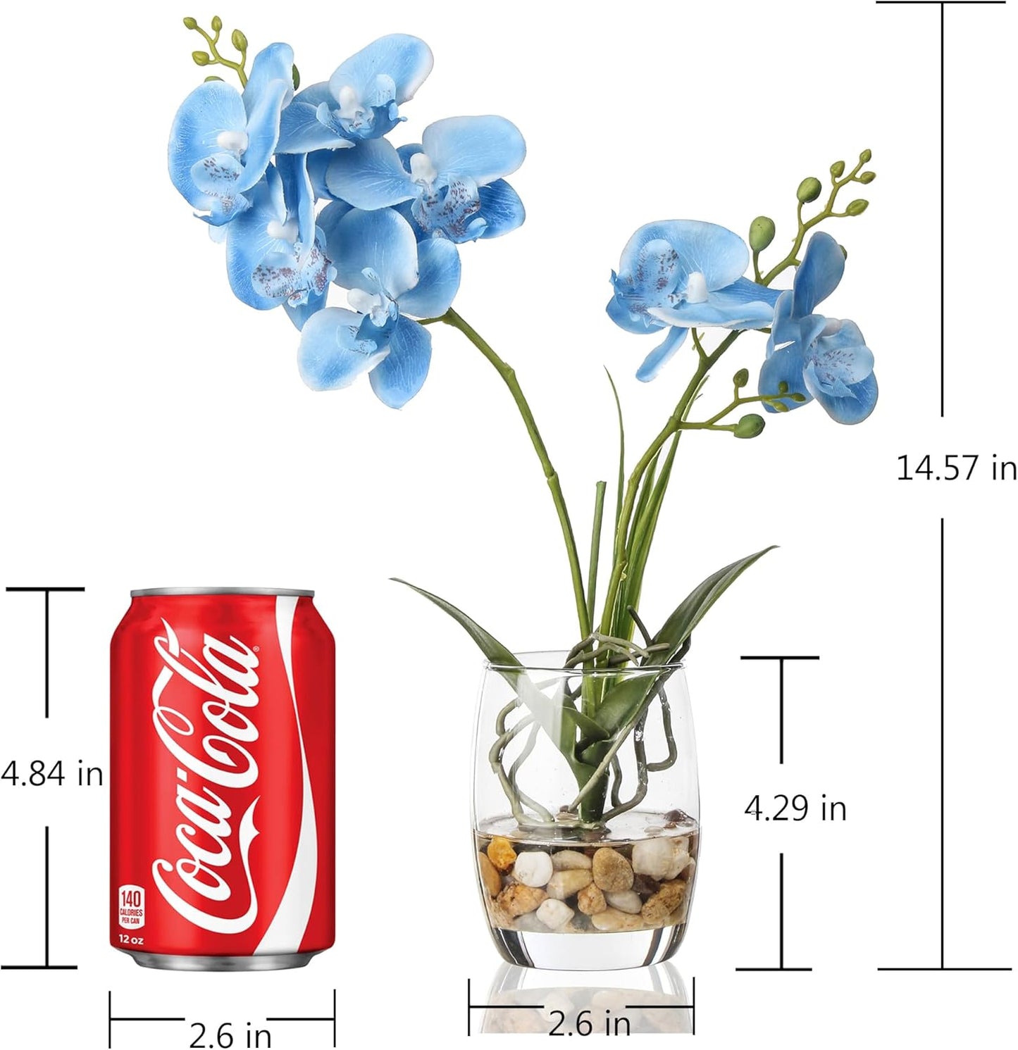 14.5-Inch Glass Vase with Artificial Phalaenopsis Orchid for Home and Office Décor, Table Centerpiece and Room Decoration (Blue Orchid)