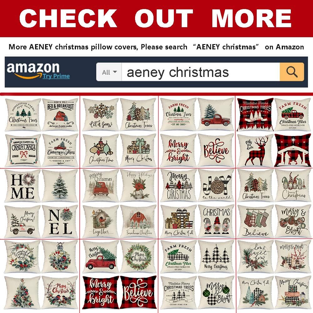 AENEY Set of 4 Buffalo Plaid Christmas Pillow Covers 20x20 - Festive Winter Holiday Throw Pillows with Deer and Red Truck Designs for Farmhouse Couch Decor