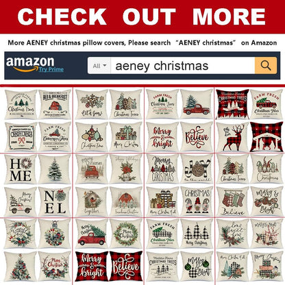 AENEY Set of 4 Buffalo Plaid Christmas Pillow Covers 20x20 - Festive Winter Holiday Throw Pillows with Deer and Red Truck Designs for Farmhouse Couch Decor