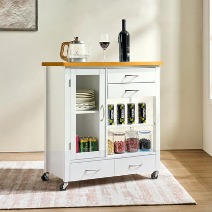 Transform Your Kitchen with the 31" Extendable American White Oak Kitchen Island Cart Featuring Lockable Casters and Ample Storage
