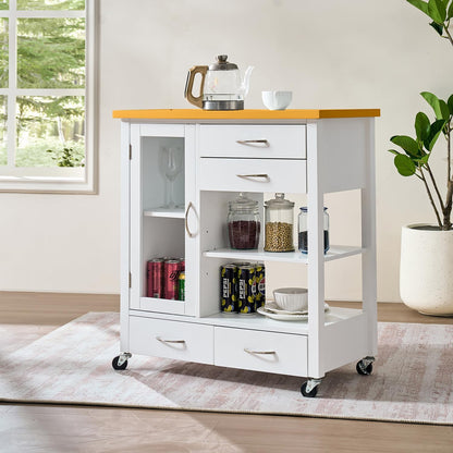 Transform Your Kitchen with the 31" Extendable American White Oak Kitchen Island Cart Featuring Lockable Casters and Ample Storage