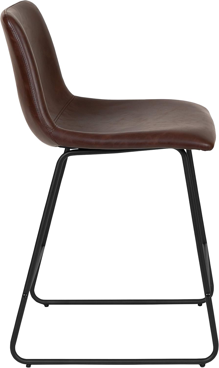 Set of 2 24-Inch Dark Brown Leathersoft Kitchen Counter Height Stools