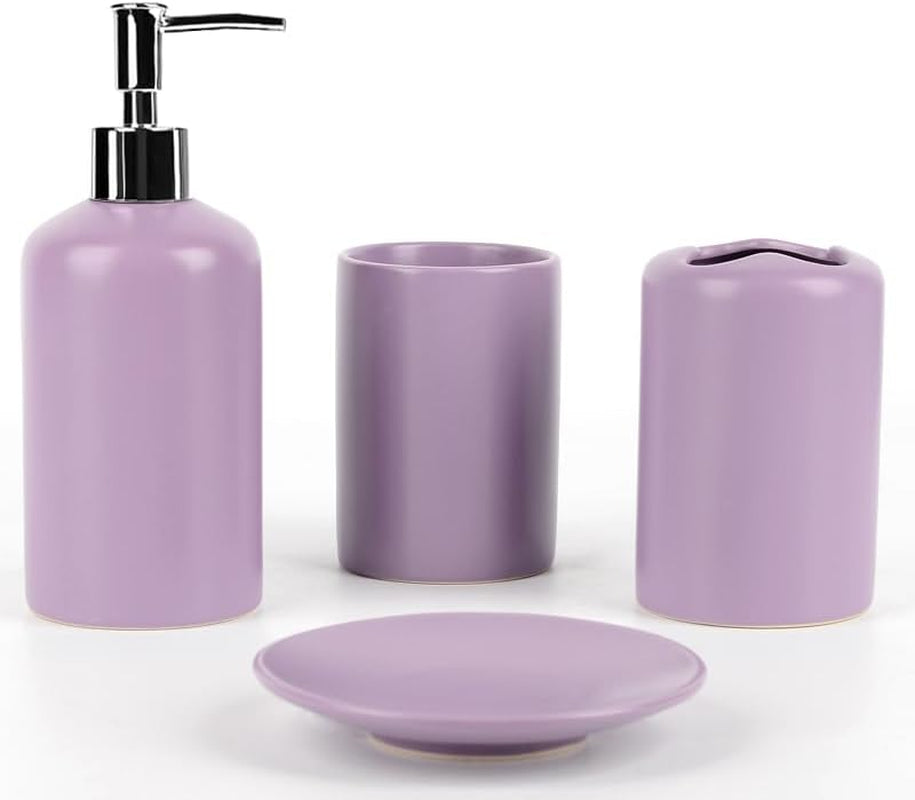 4-Piece Ceramic Bath Set — Purple Zebra Print