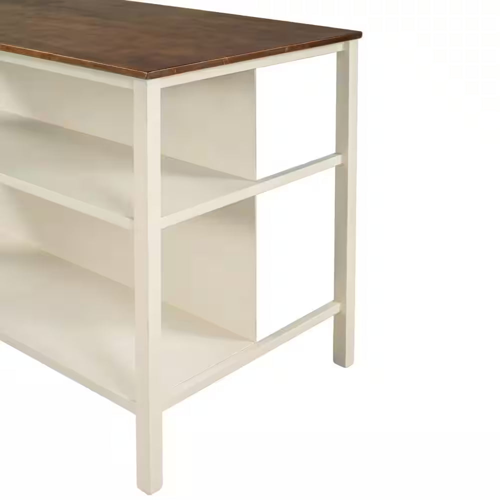   Kitchen Island with Storage Shelves and Butcher Block Top