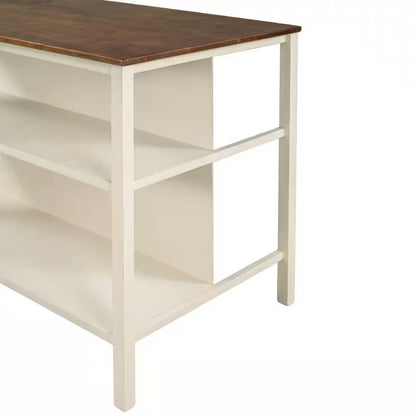   Kitchen Island with Storage Shelves and Butcher Block Top