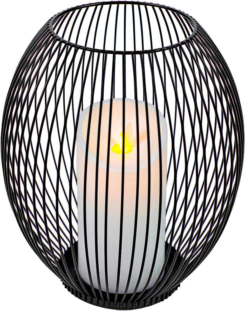Outdoor Decorative Candle Holder Set - Black Wire Hurricane Holders for Pillar Candles - Elegant Centerpiece Accents