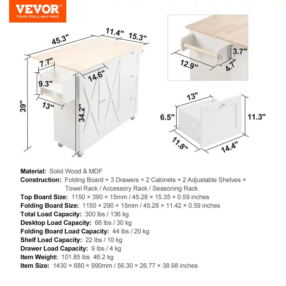 Kitchen Island Cart with Storage and Mobility