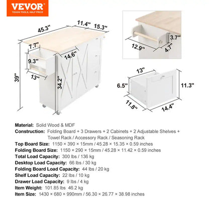 Kitchen Island Cart with Storage and Mobility