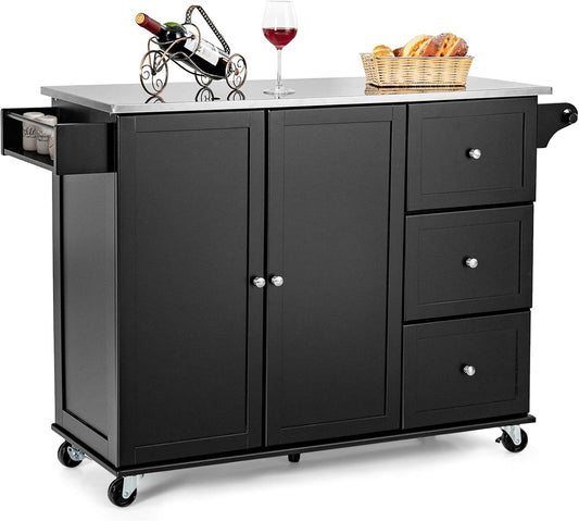   Utility Kitchen Cart with Stainless Worktop and Storage