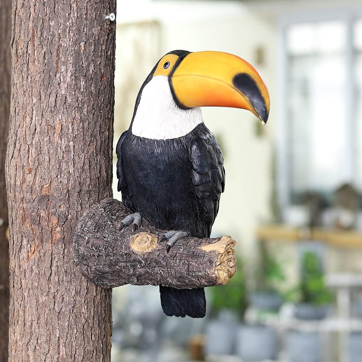 Toucan Tree Hugger Hanging Garden Statue - 11.4 Inch Multicolor Resin Tropical Bird Sculpture for Outdoor Spaces (Style 1)