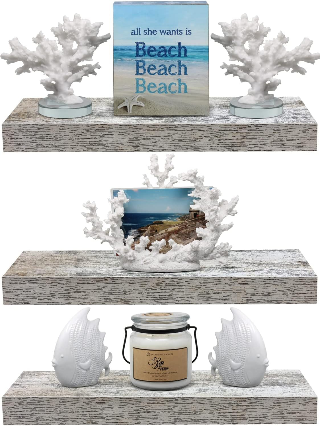 Rustic Floating Shelves for Wall – Set of 3, 16 Inch Wood Shelf for Bathroom, Bedroom, Living Room, Kitchen & Office Decor