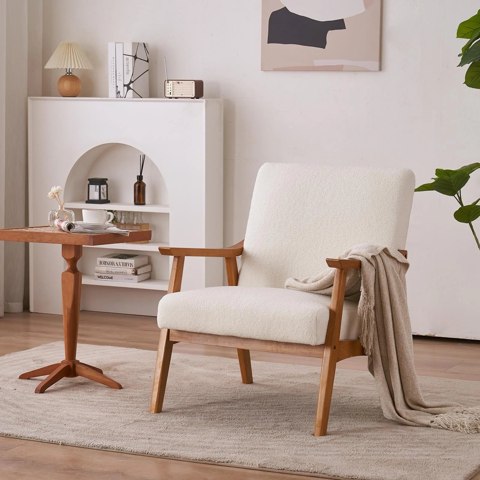 Mid-Century Modern Beige Accent Chair