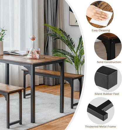 3-Piece Dining Table Set for 4 with Solid Wood Top and Reinforced Metal Frame, Space-Saving Design Ideal for Home, Restaurant, and Outdoor Use