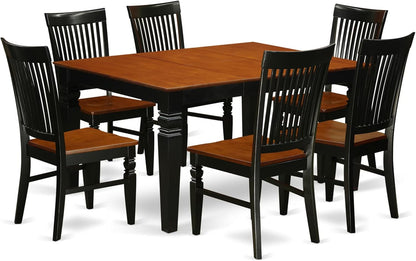 7-Piece Modern Dining Set with Rectangular Wooden Table and Butterfly Leaf, Black and Cherry Finish, 42x60 Inches, Includes 6 Chairs