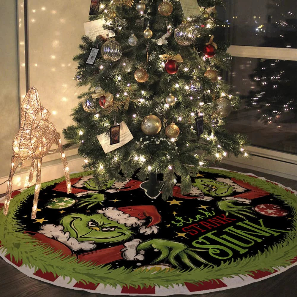 Grinch-Themed Christmas Tree Skirt for Holiday Celebrations - 48 Inch 