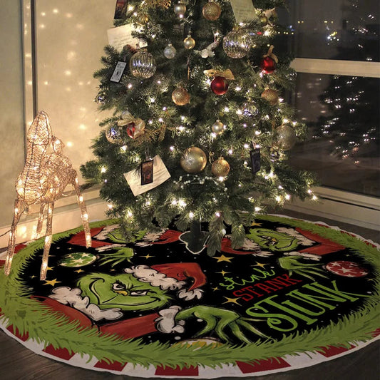 Grinch-Themed Christmas Tree Skirt for Holiday Celebrations - 48 Inch 