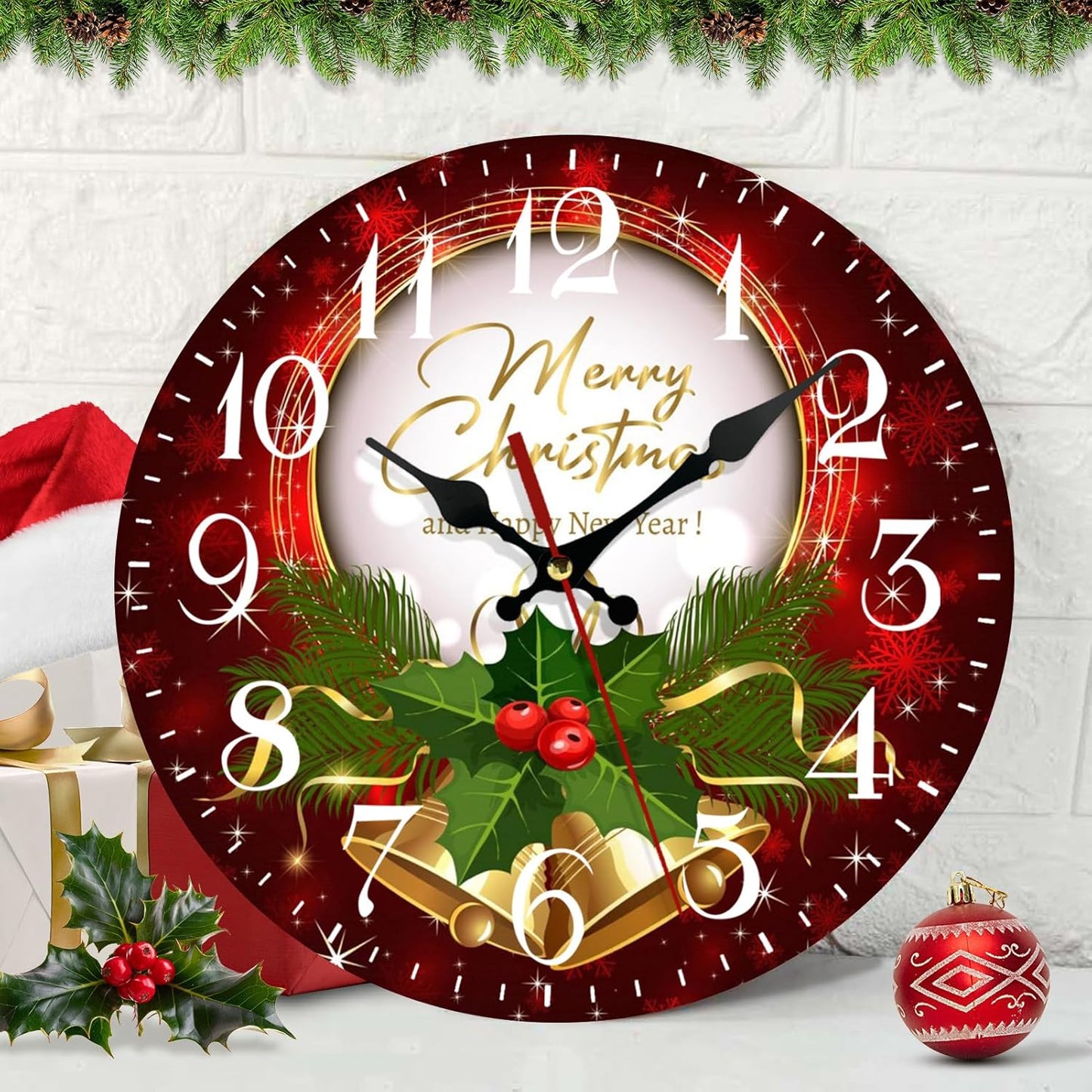Silent Non-Ticking Christmas Wall Clock, 12-Inch